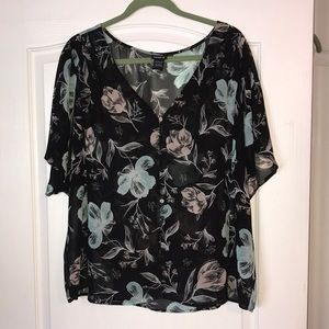 Sheer Floral Button Front Top
